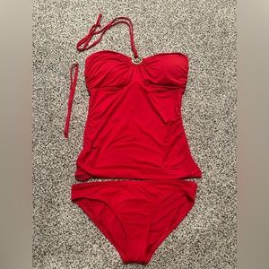 Michael Kors halter logo tankini swimsuit - Red - Style MM8D842 - Size L